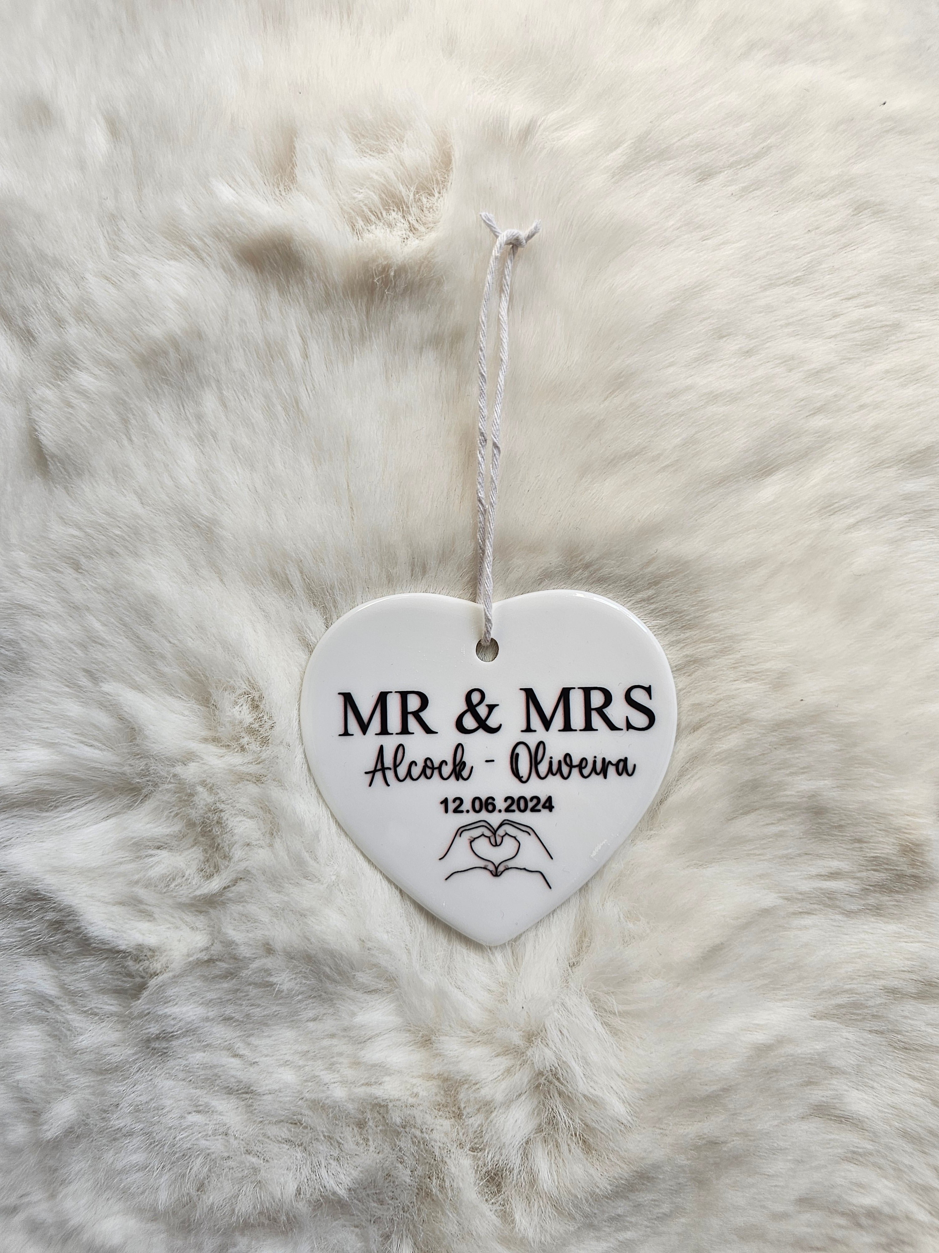 Mr & Mrs ceramic hanging ornament