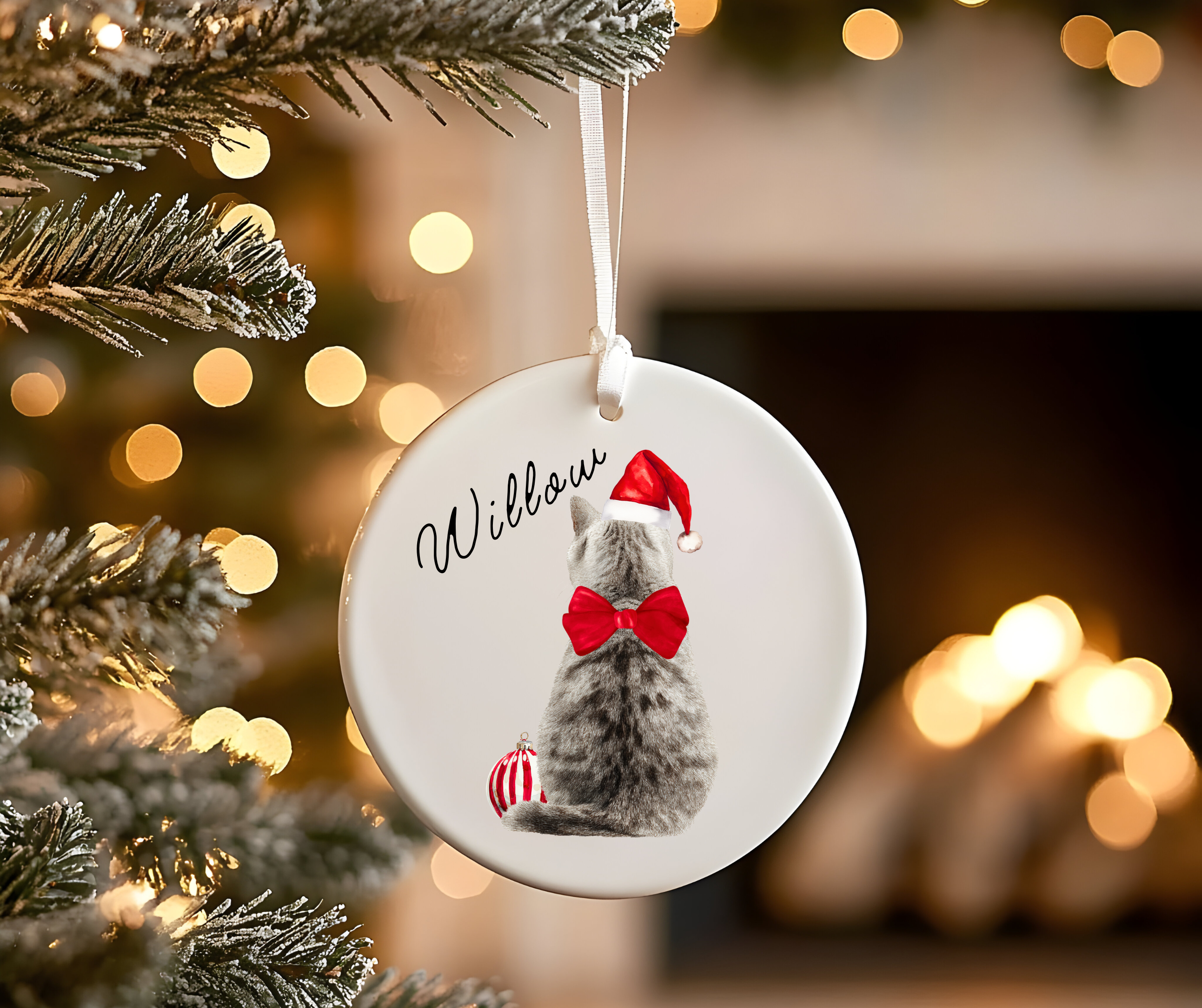 Cat Ceramic Christmas Ornament