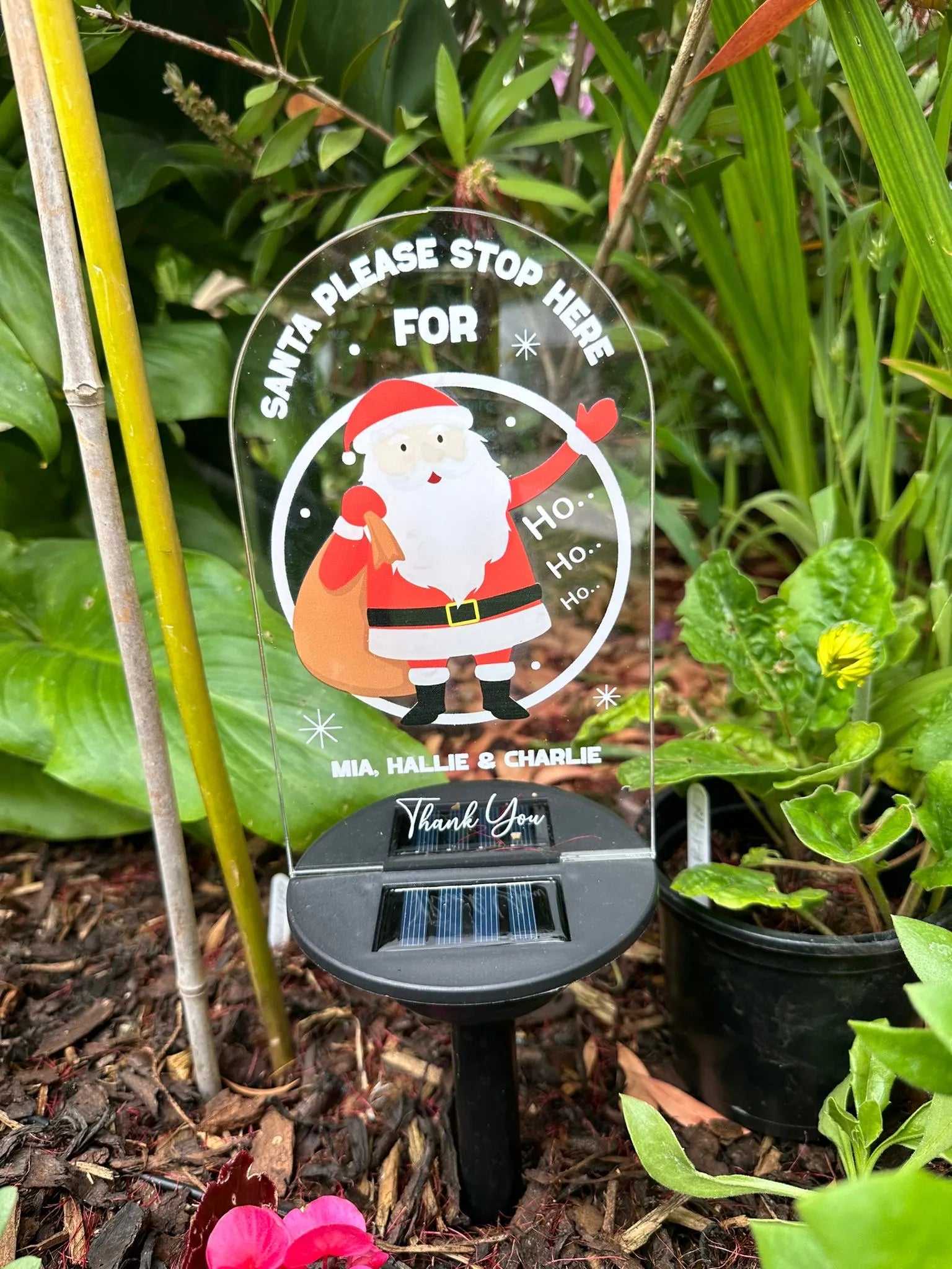 Personalised Santa Please Stop Here UV Printed Garden Solar Light LED Stake