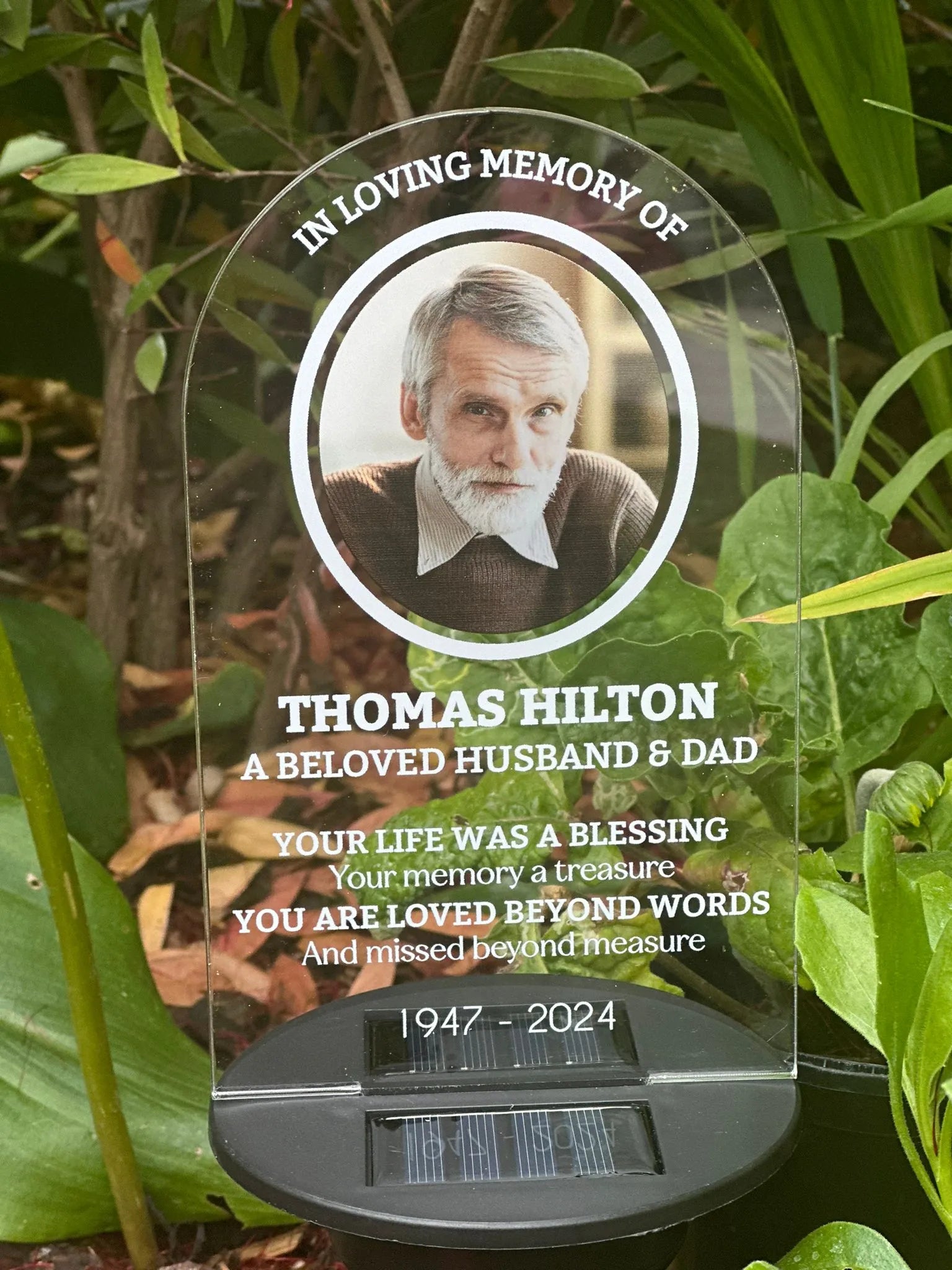 Personalised In Loving Memory Of – Your Life Was A Blessing V1 UV Printed Memorial Garden Solar Light LED Stake