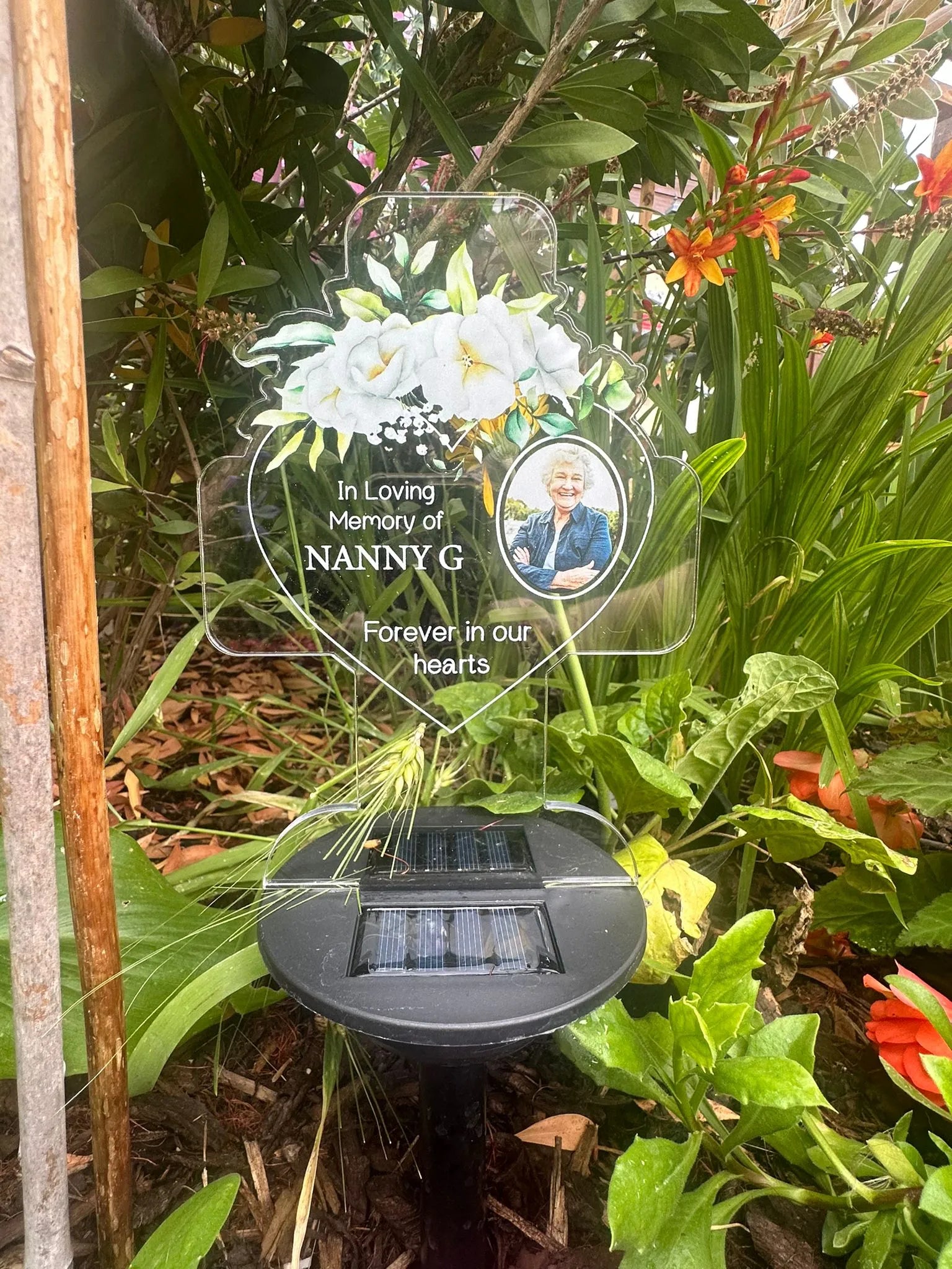 Personalised In Loving Memory Floral Cross UV Printed Memorial Garden Solar Light LED Stake