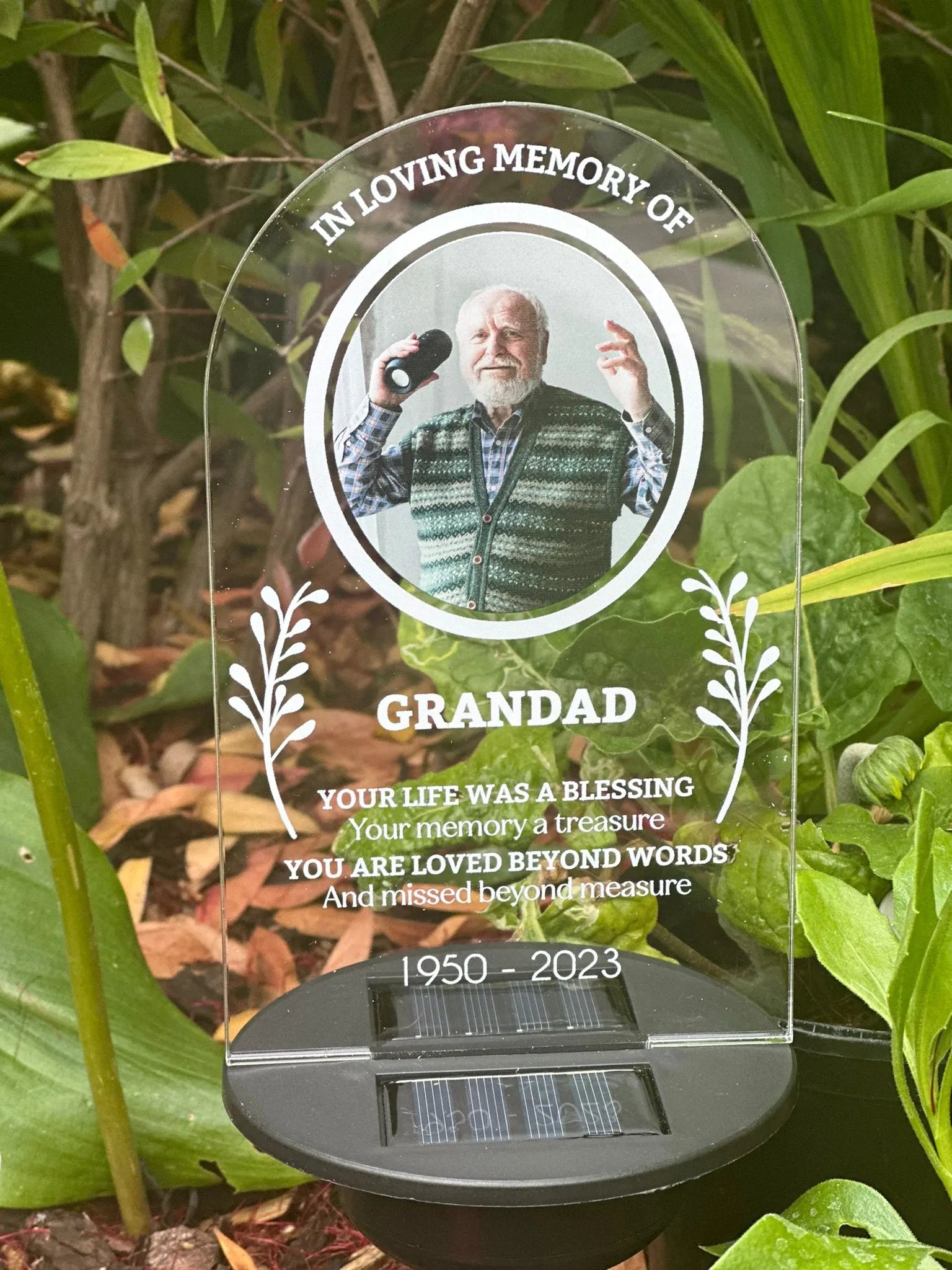 Personalised Floral – In Loving Memory Of – Your Life Was A Blessing V2 UV Printed Memorial Garden Solar Light LED Stake