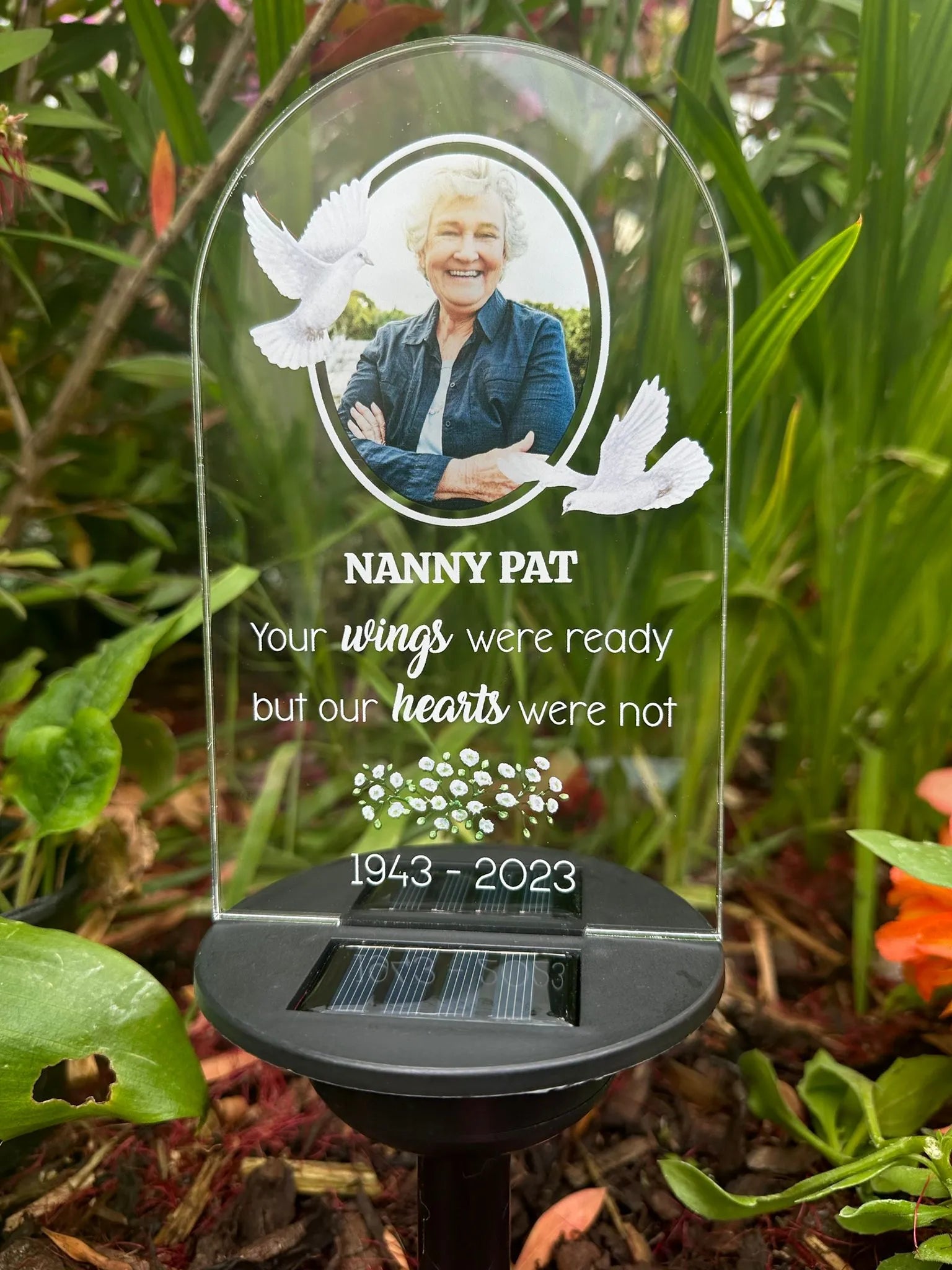 Personalised Dove UV Printed Memorial Garden Solar Light LED Stake
