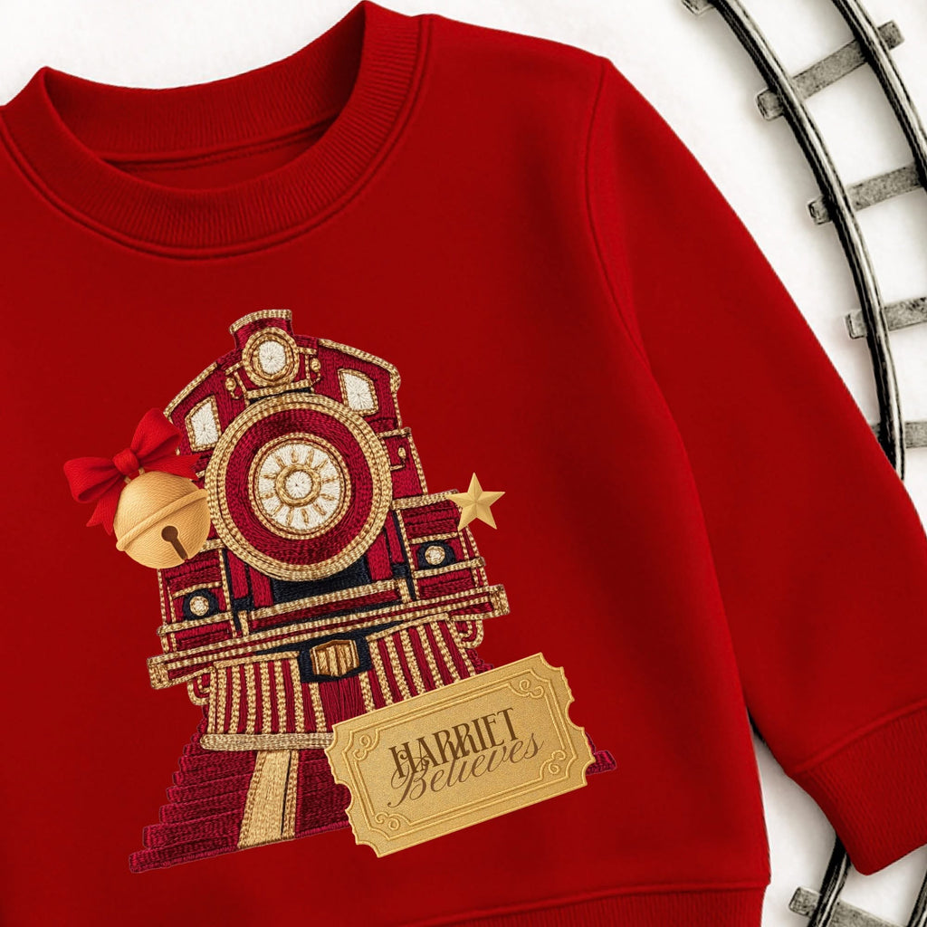 Train believe christmas jumper childrens